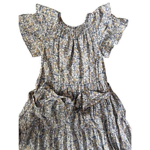 Mirth Vienna Silk Blend Belted Ruffled Floral Print Maxi Dress Green Size XS - Picture 6 of 13